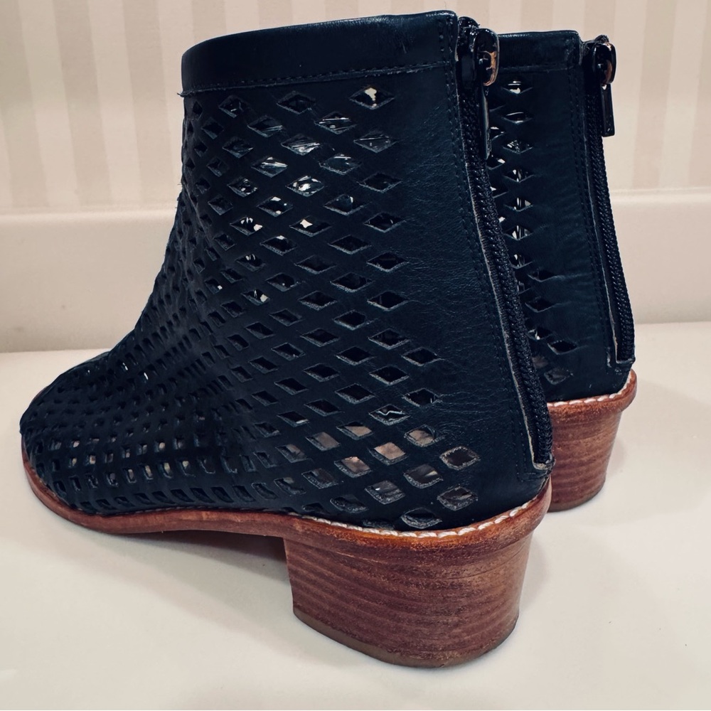 Loeffler Randall Black Leather Laser Cut Ankle Bootie - Picture 5 of 16